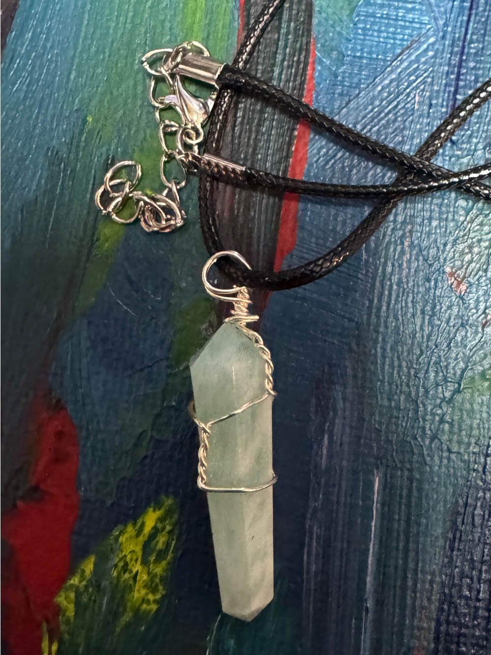 Handcrafted Amazonite Crystal Pendant Necklace - Wire Wrapped